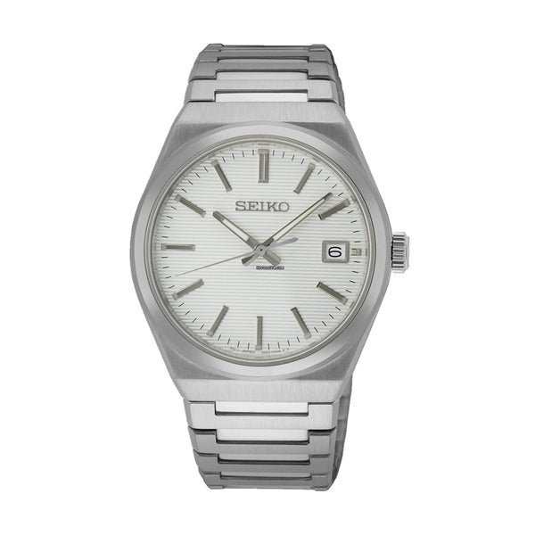 SEIKO WATCHES Mod. SUR553P1 wristwatch with stainless steel bracelet, quartz movement, sapphire dial, and official box.