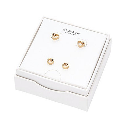 SKAGEN DENMARK JEWELS JEWELRY Mod. SKJB1008710 featuring elegant gold earrings in a white box.