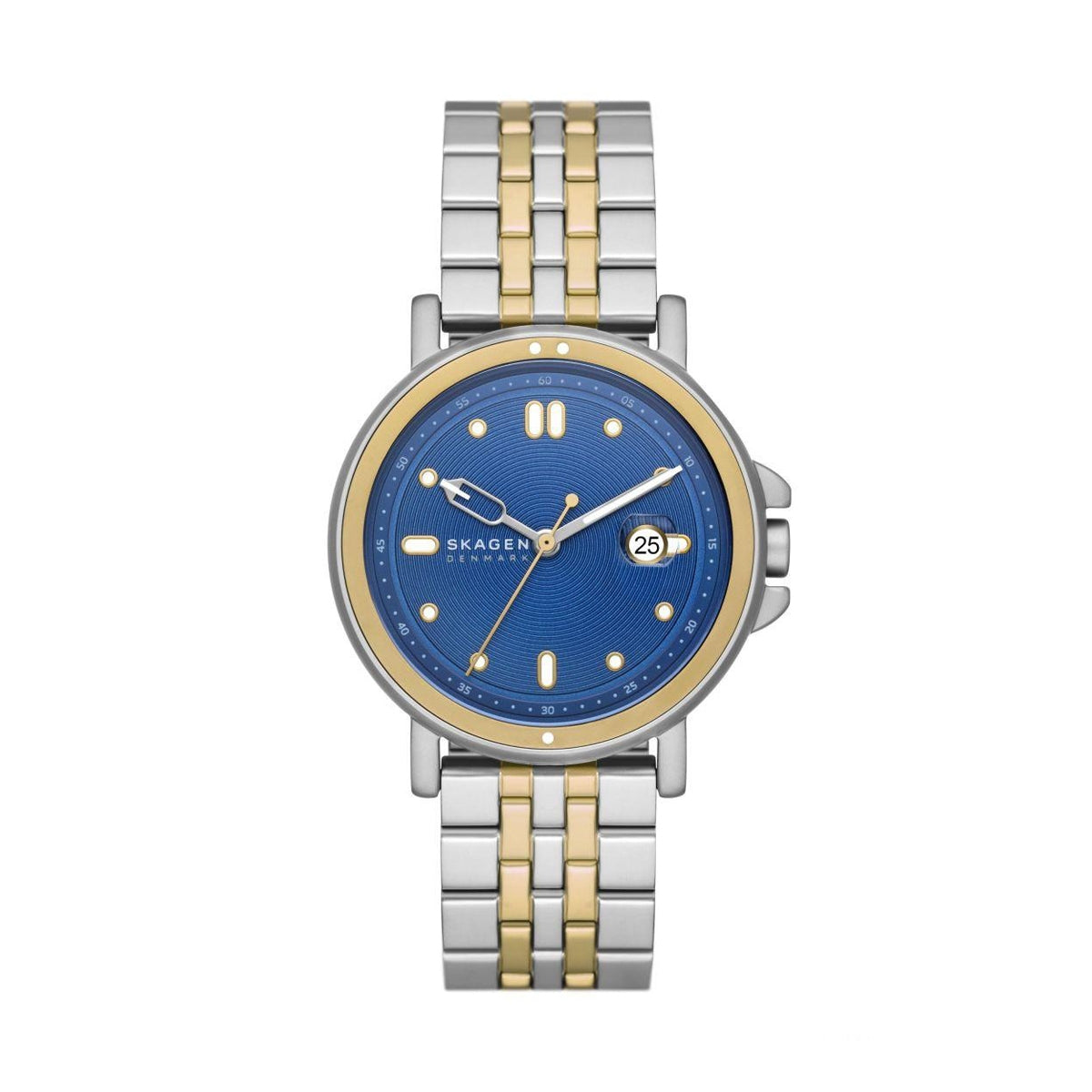 SKAGEN DENMARK Mod. SIGNATUR SPORT wristwatch with blue dial, 40 mm stainless steel case, quartz movement, data function, and SS bracelet.