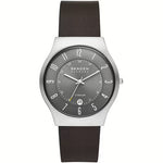 SKAGEN DENMARK Mod. SUNDBY TITANIUM wristwatch with titanium case and leather strap, quartz movement, and 5 ATM water resistance.