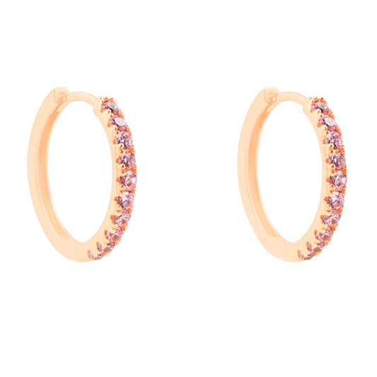 STROILI Mod. 1682425 rose gold hoop earrings adorned with pink crystals, elegant jewelry piece from Stroili Jewels collection.
