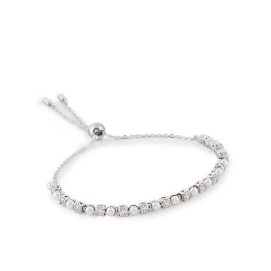 SWAROVSKI Mod. 5689633 Matrix Tennis bracelet features alternating Swarovski Crystal Pearls and Swarovski Zirconia.
