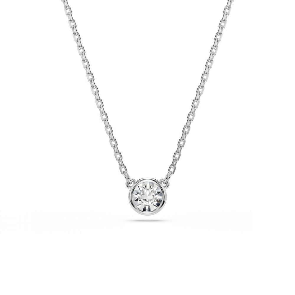 SWAROVSKI Mod. 5696039 Imber Pendant Necklace, Round Cut Stone, White Rhodium Plated, Minimalist Elegant Design