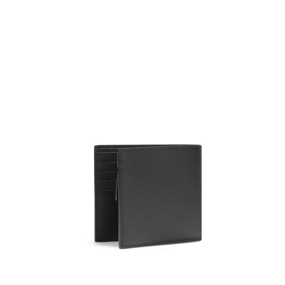 Saint Laurent Black Calf Leather Bos Taurus Wallet with card slots and coin compartment, AW25 collection, stylish billfold design.