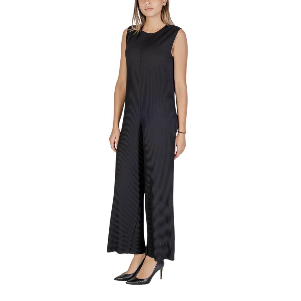Sandro Ferrone Black Polyester Jumpsuit on model showcasing elegant design