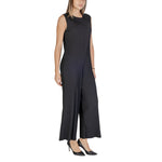 Sandro Ferrone Black Polyester Jumpsuit with sleeveless design and wide-leg cut for a sophisticated look.