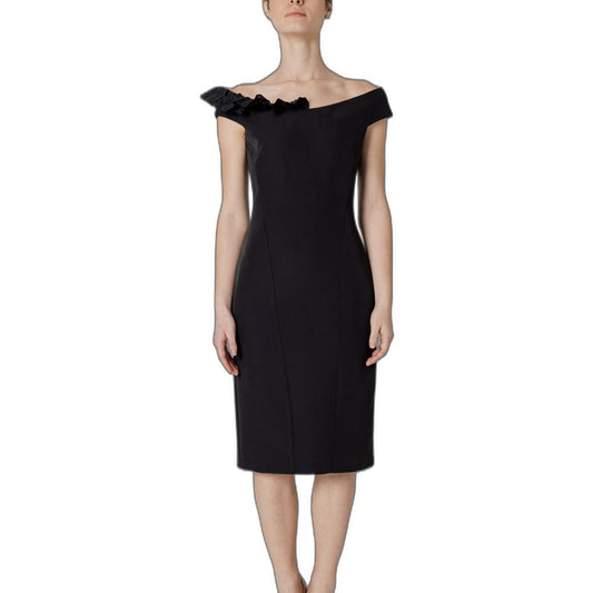 Sandro Ferrone Black Polyester Midi Dress