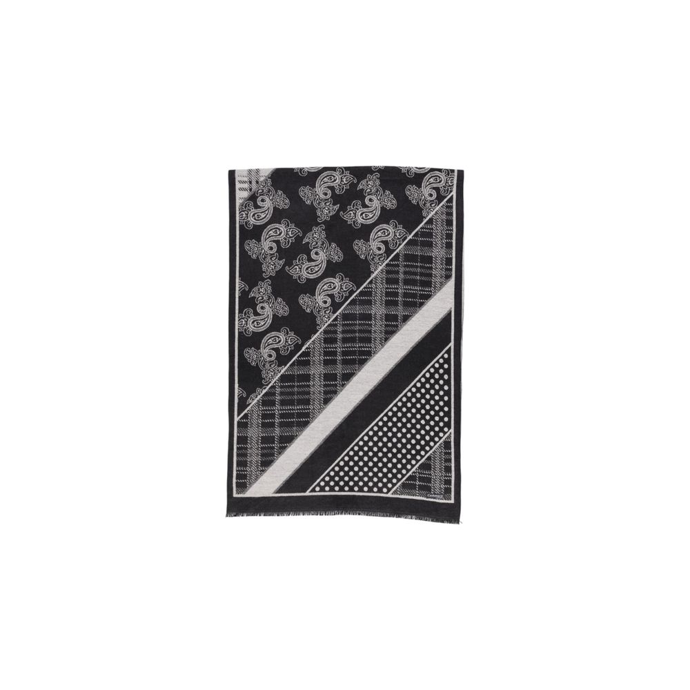 Alt Tag: Sandro Ferrone Black Viscose Scarf for women in fall/winter collection, featuring viscose and polyester blend with unique design