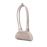 Self-Portrait Suede mini shoulder bag in grey with bow detail, top zip fastening, and single handle, measures 22x10x7cm, 30cm handle.