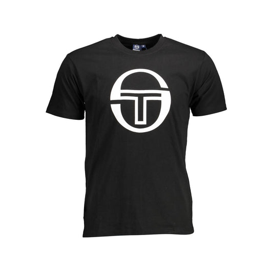 Sergio Tacchini Black Cotton Men T-Shirt with iconic logo print, elevating casual elegance and contemporary flair.