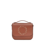 Stella McCartney Logo Flap Bag Eco Embossed Grainy Alter with monogram on faux leather, featuring adjustable shoulder strap and magnetic closure.