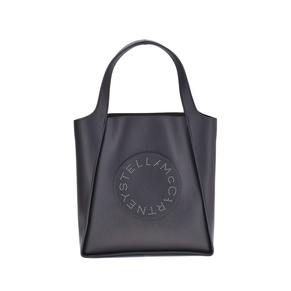 Stella McCartney Logo Tote Bag with iconic studded logo and flat handles, showcasing a sustainable and contemporary design.