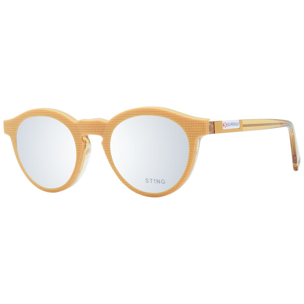 Sting Brown Unisex Glasses Frame with full-rim round acetate frame and polarized mirrored lenses in brown color.