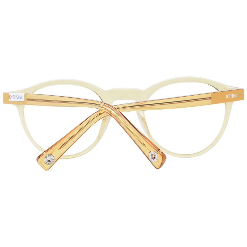 Sting Brown Unisex Glasses Frame, full-rim acetate design with 100% UVA & UVB protection and mirrored lenses, includes branded case.