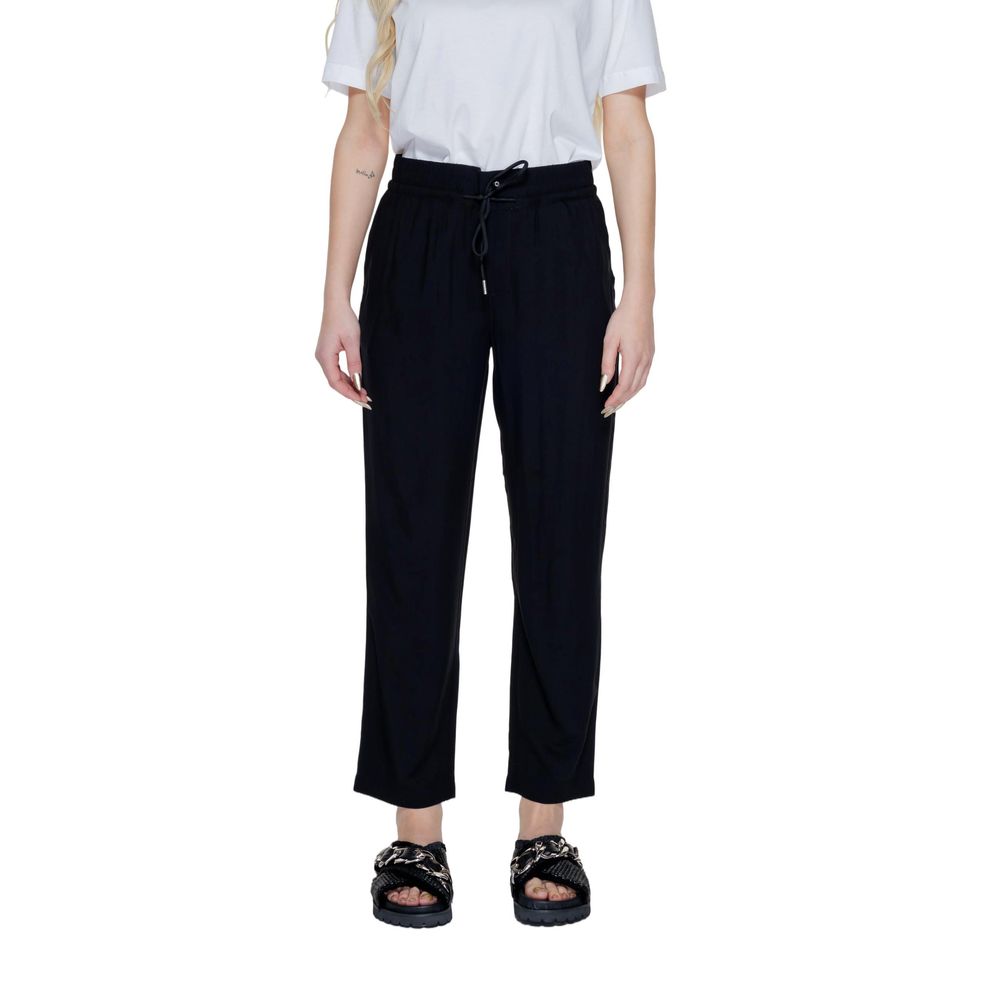 Street One Black Viscose Pant, women's slim-fit cigarette trousers, elegant and comfortable, ankle-length, perfect for modern style.