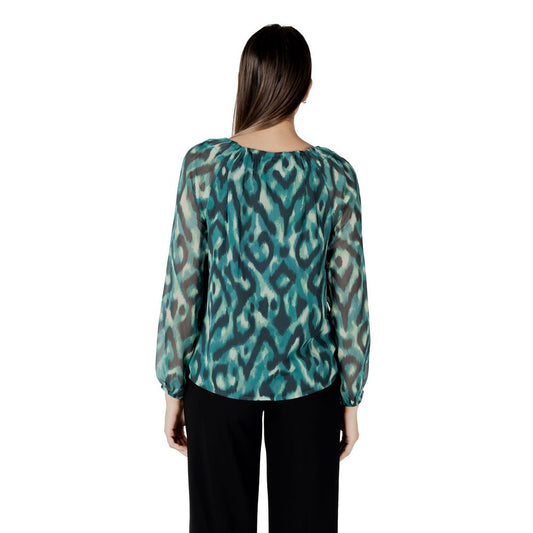Back view of Street One Green Polyester Blouse with long sleeves and round neckline, perfect for casual or formal occasions.