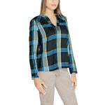 Woman wearing Street One Green Viscose Blouse with roundneck and short sleeves, showcasing elegant gathered details for summer fashion.