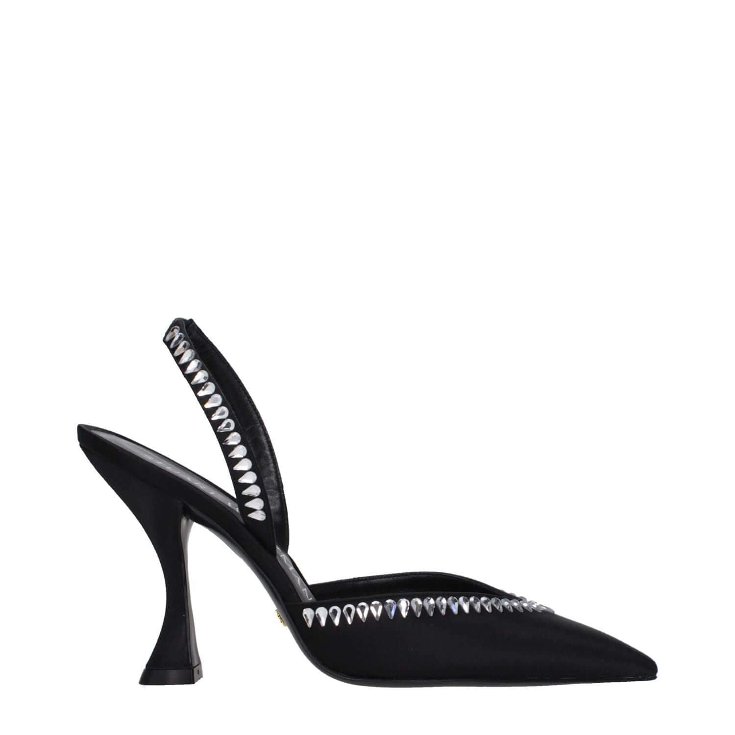 Stuart Weitzman Black Satin Stiletto Heel Sandals