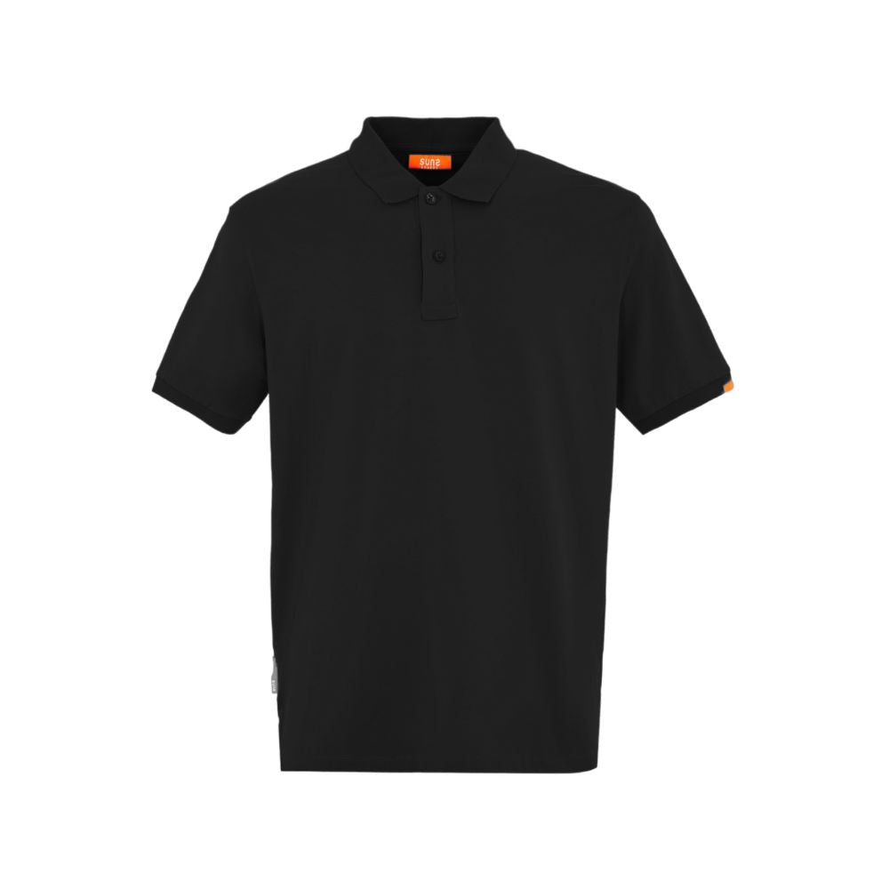 Suns Black Cotton Polo Shirt, classic design, short sleeves, sleek collar, versatile and comfortable for casual or formal wear.