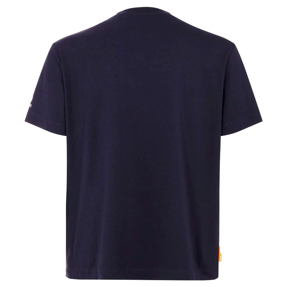 Suns Blue Cotton T-Shirt in dark blue stretch technical fabric, back view of shirt. Ideal for casual wear and comfort.