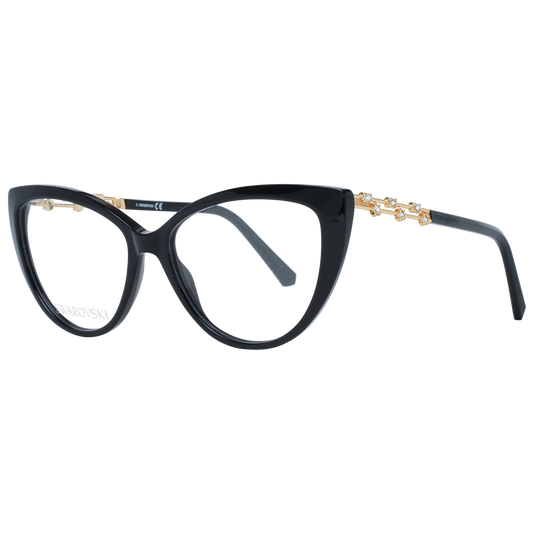 Swarovski Elegant Black Cat Eye Designer Eyeglasses with chic full-rim frames, adorned with iconic shape and refined black finish.