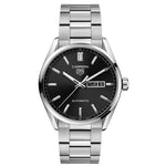 TAG HEUER Mod. CARRERA CAL. 5 wristwatch, 41mm stainless steel case, automatic movement, sapphire dial, SS bracelet, day-date feature.