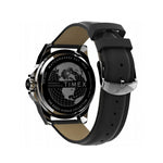Back view of TIMEX Mod. HARBORSIDE - COAST COLLECTION wristwatch, showing black leather strap and engraved stainless steel case.