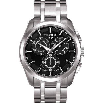 TISSOT Mod. COUTURIER CHRONO watch with a silver stainless steel bracelet and black chronograph dial.