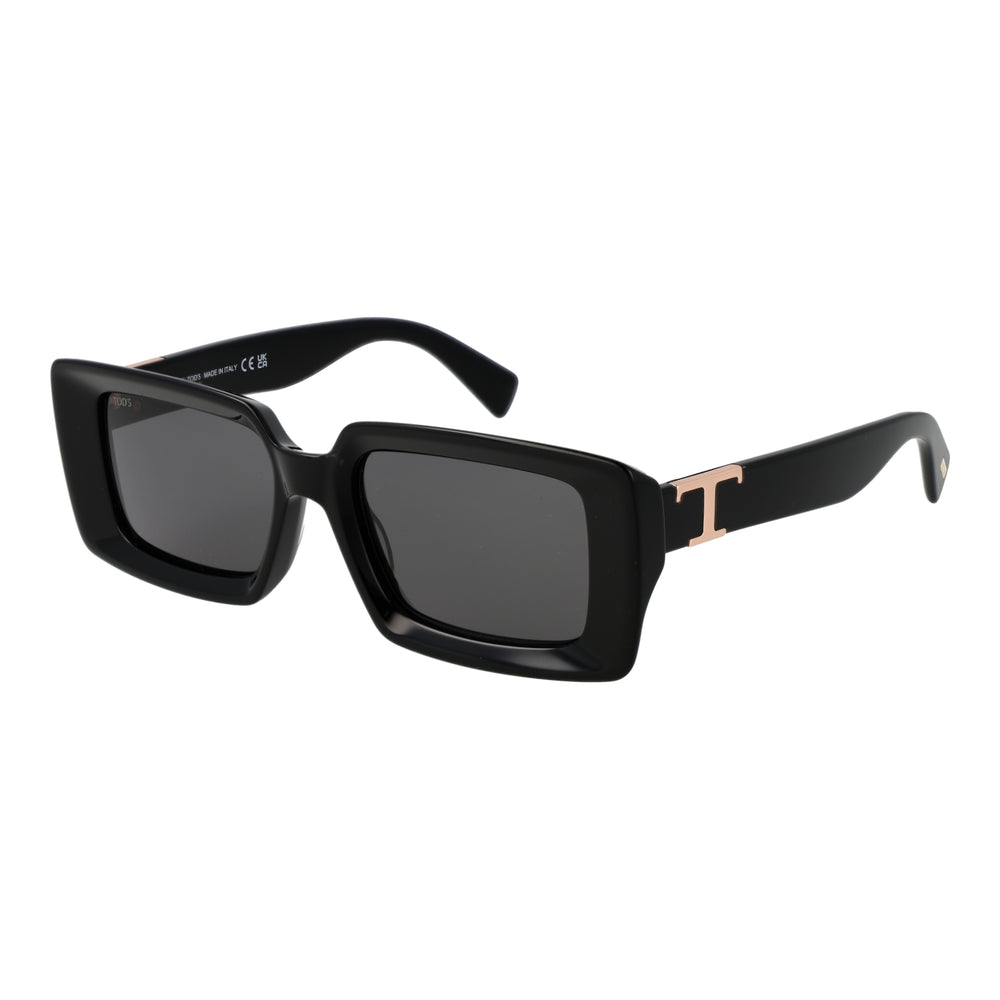 Alt Tag: TOD'S MOD. TO0366 5201A black ladies sunglasses with square frames and elegant design.