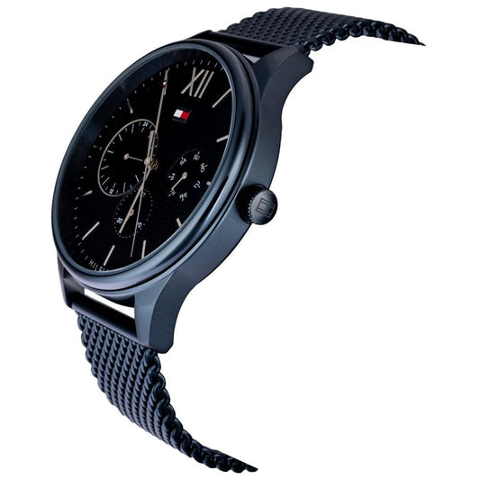 TOMMY HILFIGER MOD. DAMON watch with black dial and mesh strap, side view