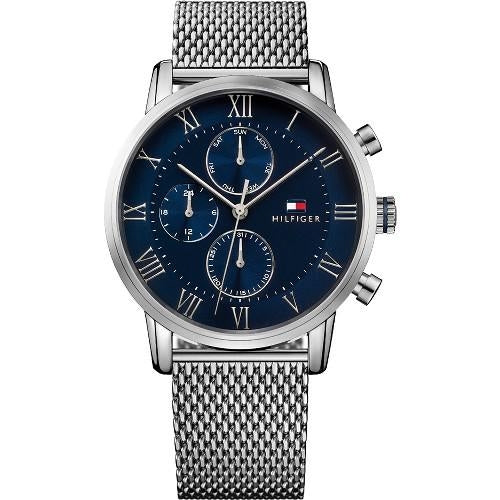 TOMMY HILFIGER MOD. KANE watch with mesh strap and blue dial.
