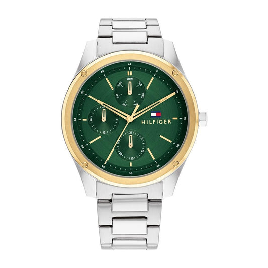 TOMMY HILFIGER Mod. 1710537 stainless steel quartz analog men's watch with green dial and bracelet, water resistant 5 ATM.