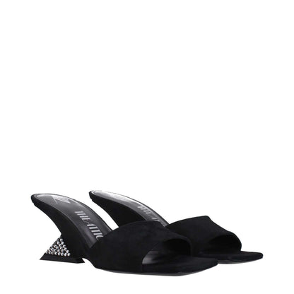 The Attico Black Leather Platform Sandals with suede, open toe, leather sole, wedge heel, casual style.