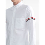 Thom Browne Shirts White with RWB stripes, classic collar, button fastening, and logo patch on front.