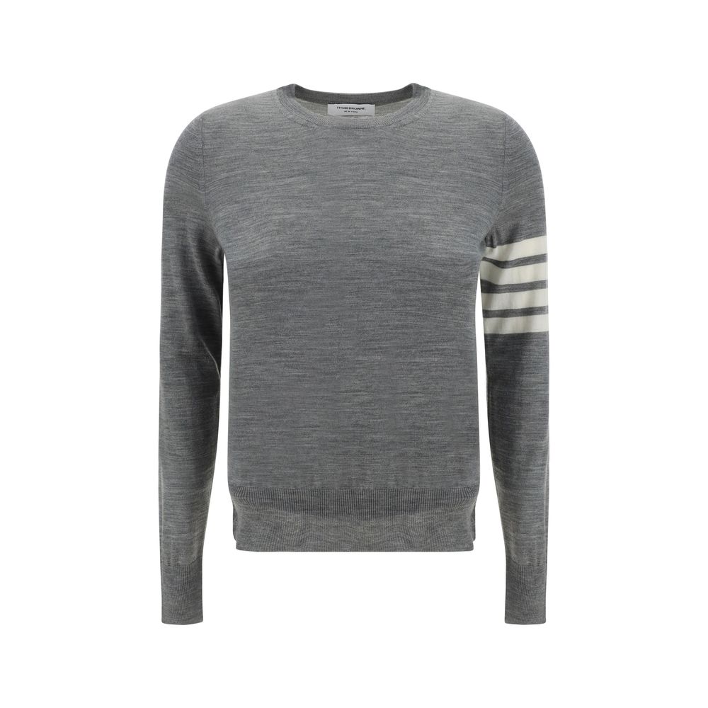 Thom Browne Sweater, fleece wool, ribbed crew neck, monochrome, iconic stripes on arm, made in Italy, AW25 collection