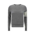 Thom Browne Sweater, fleece wool, ribbed crew neck, monochrome, iconic stripes on arm, made in Italy, AW25 collection