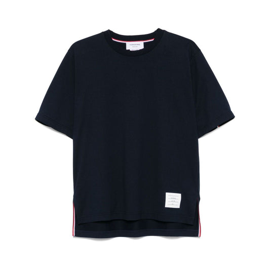 Thom Browne T-shirts and Polos Blue with midnight blue grosgrain side tabs, oversized cotton design, and RWB stripe detailing.