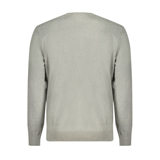 Back view of Timberland Gray Cotton Sweater featuring long sleeves, crew neck, and organic material.