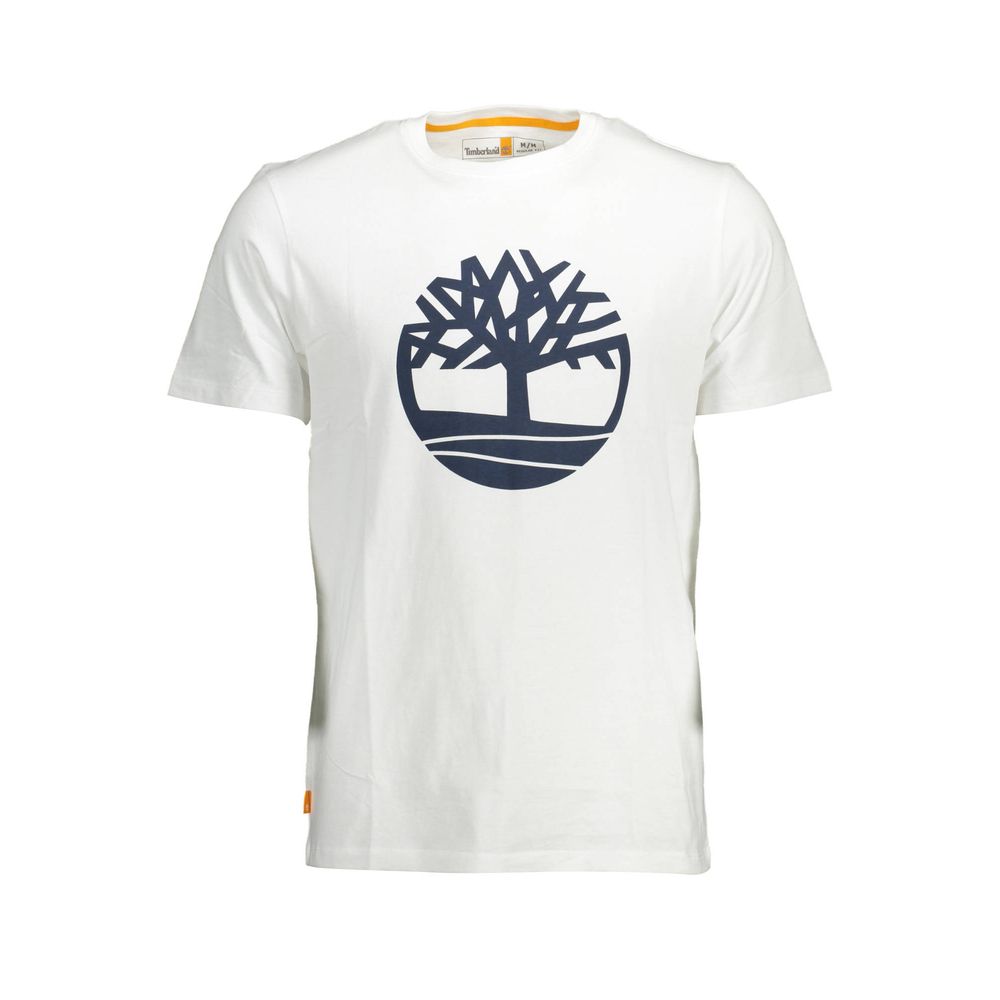 Timberland White Cotton Men T-Shirt with logo on front, eco-friendly style