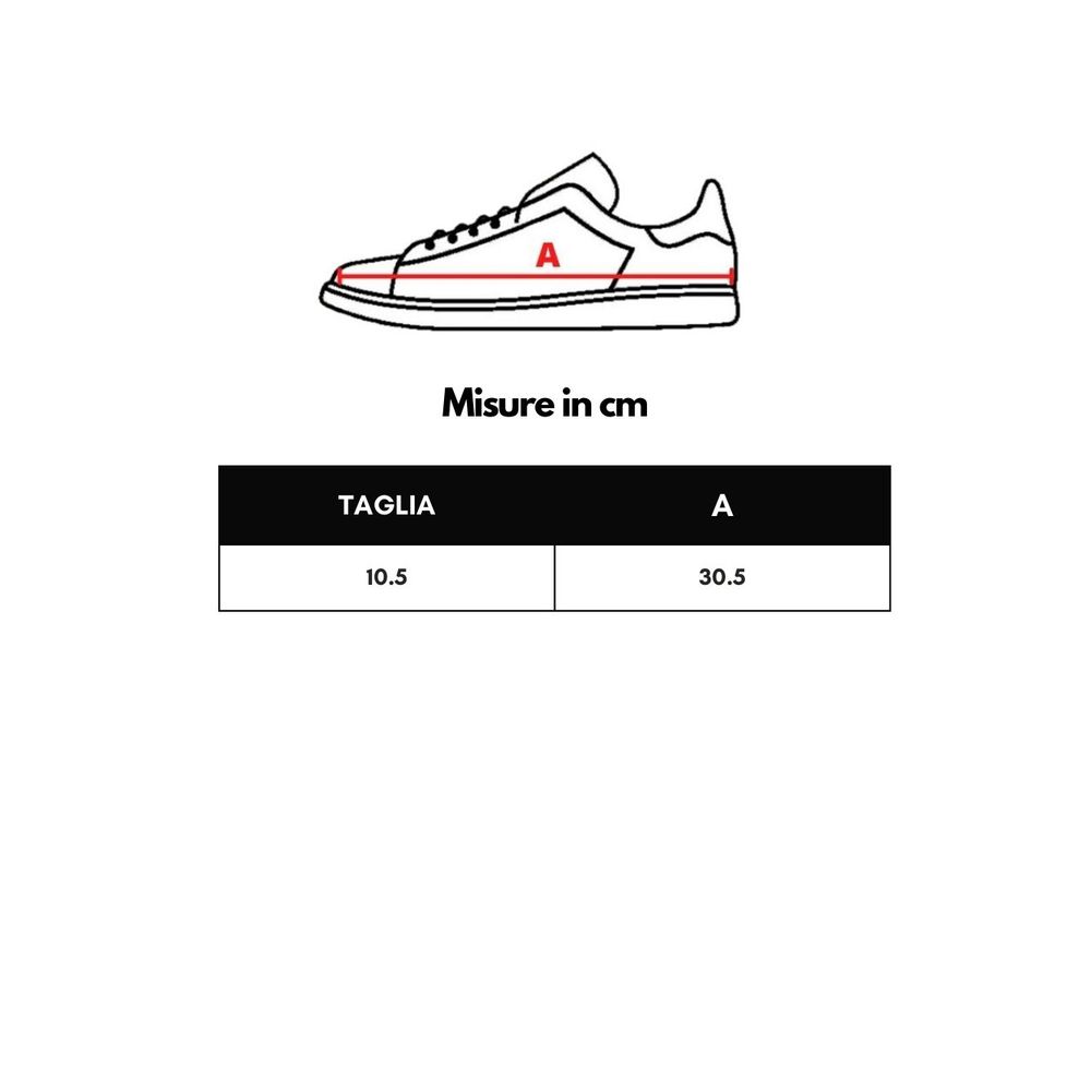 Shoe measurement chart with size A showing 10.5 and 30.5 cm.