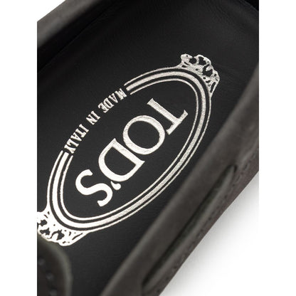 Close-up of Tod's Gray Nubuc Leather Moccassin interior logo