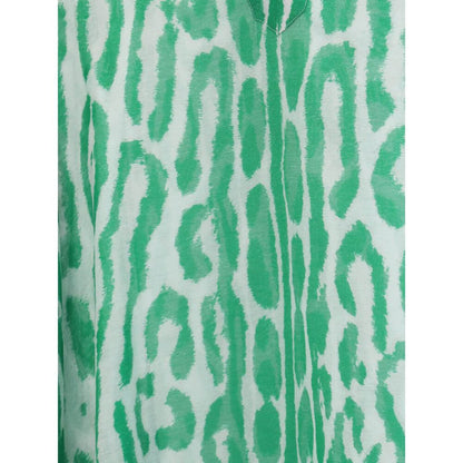 Tom Ford Green Cotton Casual Dress with vibrant green animal print pattern, semi-sheer fabric, and asymmetrical silhouette for bold style.