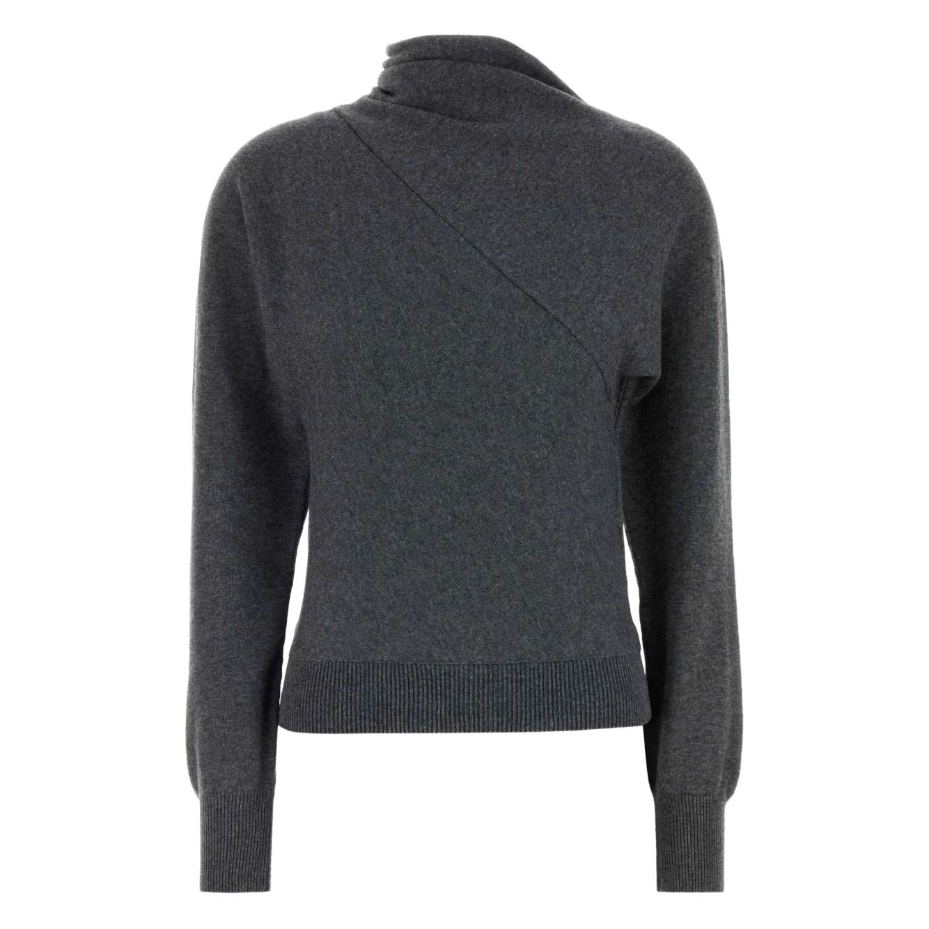 Tom Ford Sweaters Grey - dark grey asymmetric neck cashmere cotton turtle-neck sweater with ribbed hem and long sleeves.