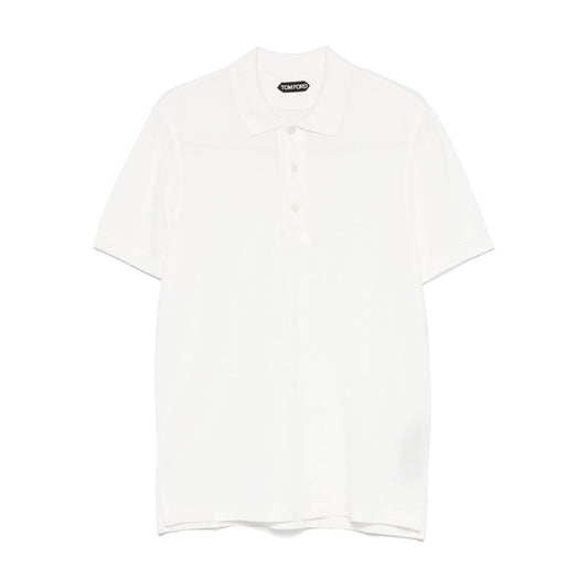 Tom Ford T-shirts and Polos White, featuring button placket, polo collar, short sleeves, straight hem, Lyocell piquet material.