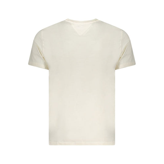 Tommy Hilfiger Beige Cotton Men T-Shirt back view showcasing short sleeves and crew neck design for a contemporary style.