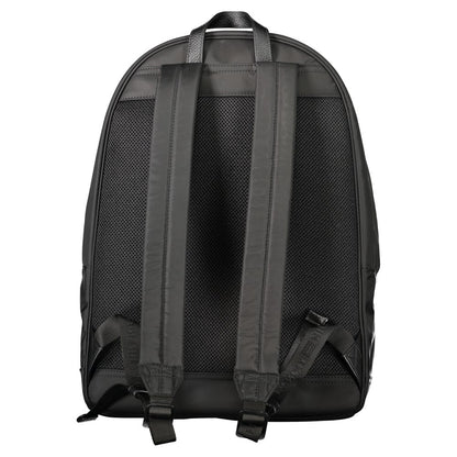 Back view of Tommy Hilfiger Black Polyester Backpack with adjustable shoulder straps and handle