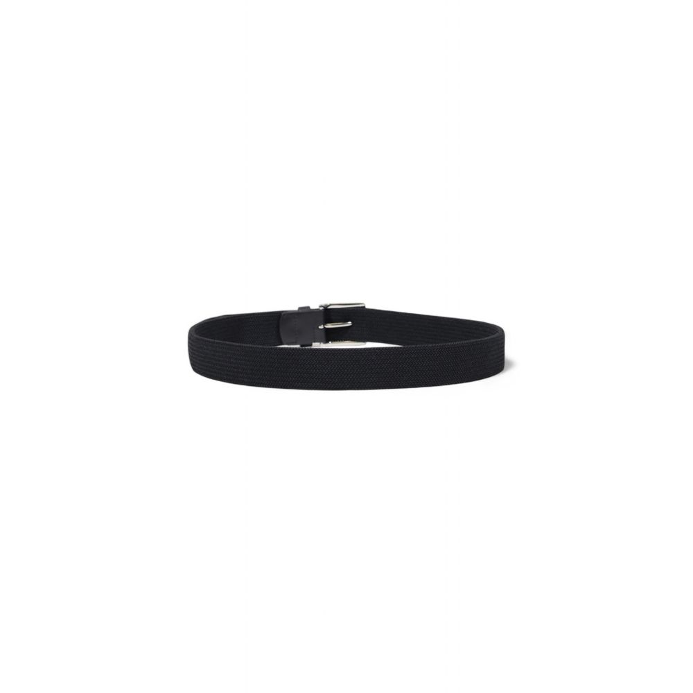 Tommy Hilfiger Black Recycled Polyester Belt with shiny metal buckle for stylish and comfortable fit.