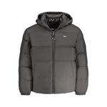 Tommy Hilfiger Black Recycled Polyester Men Jacket with removable hood and zip closure.