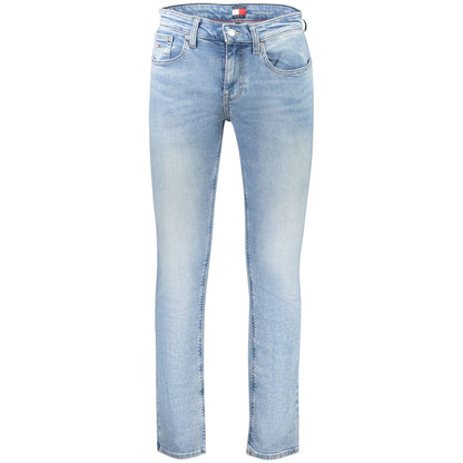 Tommy Hilfiger Blue Cotton Men Jeans with slim fit and chic washed effect, crafted for comfort with a cotton, elastane, and polyester blend.