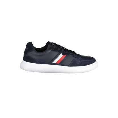 Tommy Hilfiger Blue Leather Men Sneaker with iconic logo and contrasting design on white sole